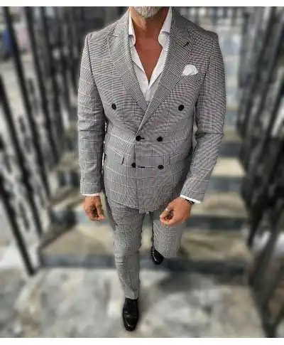 Abito uomo doppiopetto, grigio - Principe di Galles, Sir 3