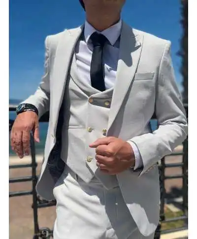 Abito uomo grigio perla - Con gilet - Abiti invitato matrimonio, testimone, padre della sposa - Gogolfun.it