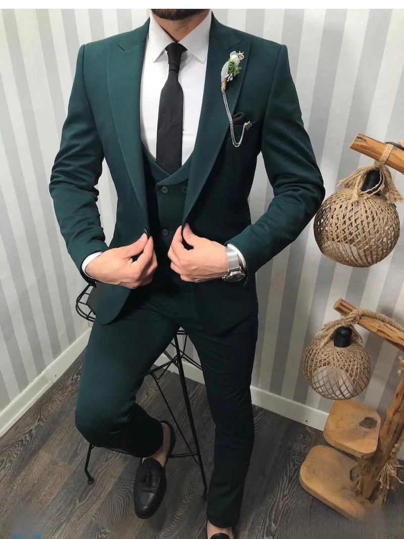 Abito uomo, verde bottiglia Con gilet doppiopetto