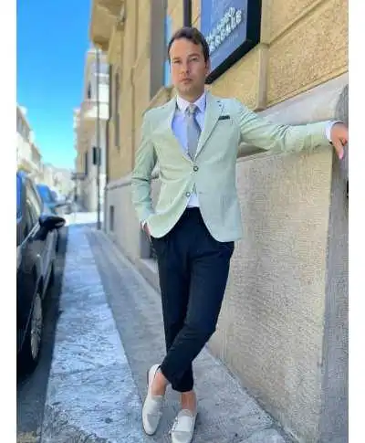 Giacca uomo verde, righe strette - Made in italy
