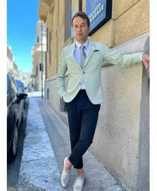 Giacca uomo verde, righe strette - Made in italy