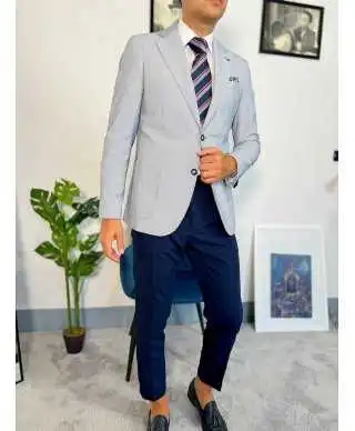 Giacca uomo blu, righe strette - Made in Italy