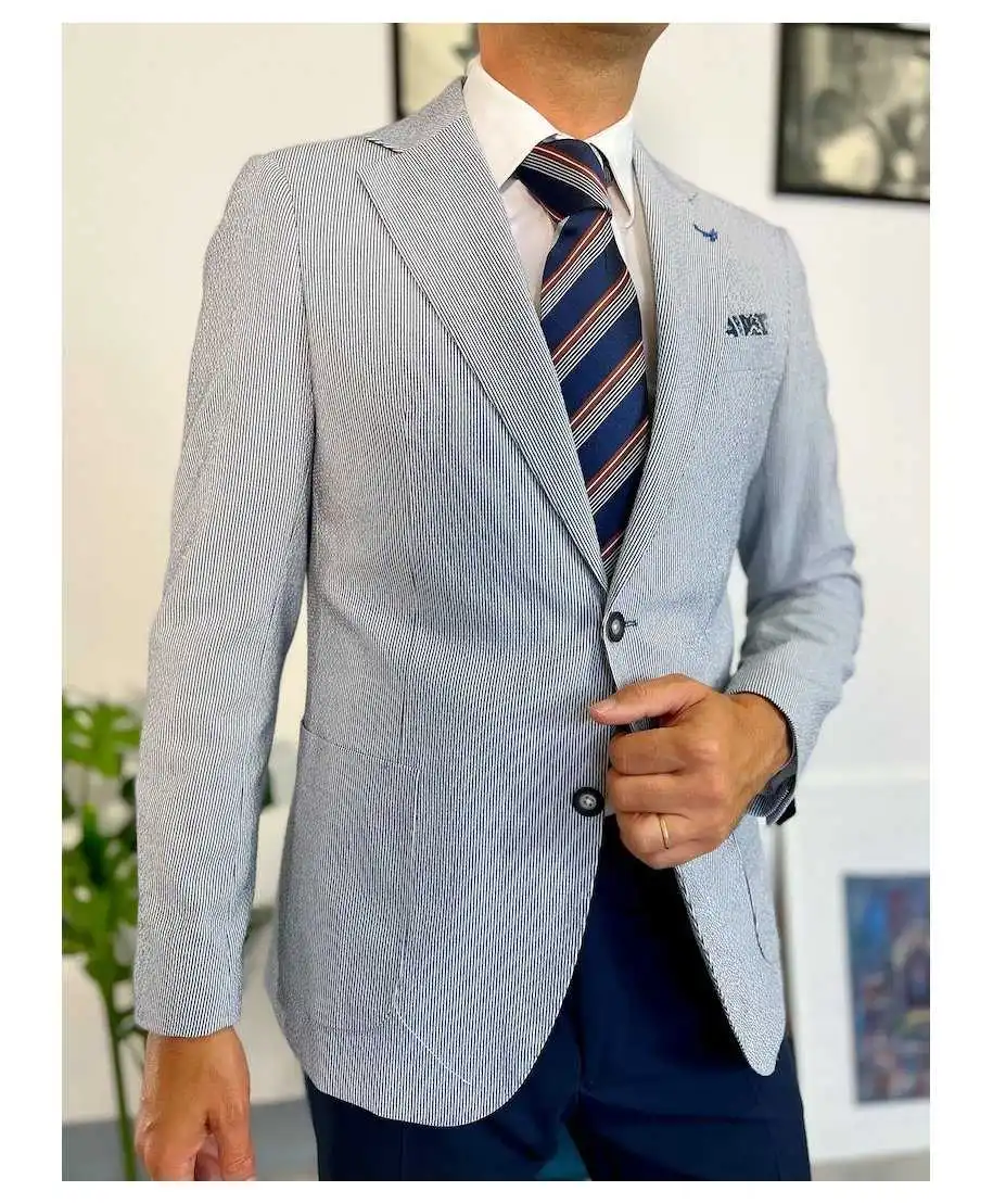 Giacca uomo blu, righe strette - Made in Italy - Giacche uomo sportive, eleganti, giovanili - Gogolfun.it