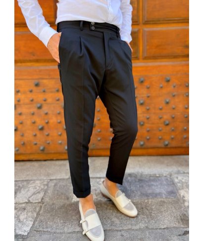 Pantaloni uomo nero, vita alta e pinces - Made in Italy - Abbigliamento uomo gogolfun.it
