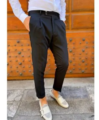 Pantaloni uomo nero, vita alta e pinces - Made in Italy - Abbigliamento uomo gogolfun.it