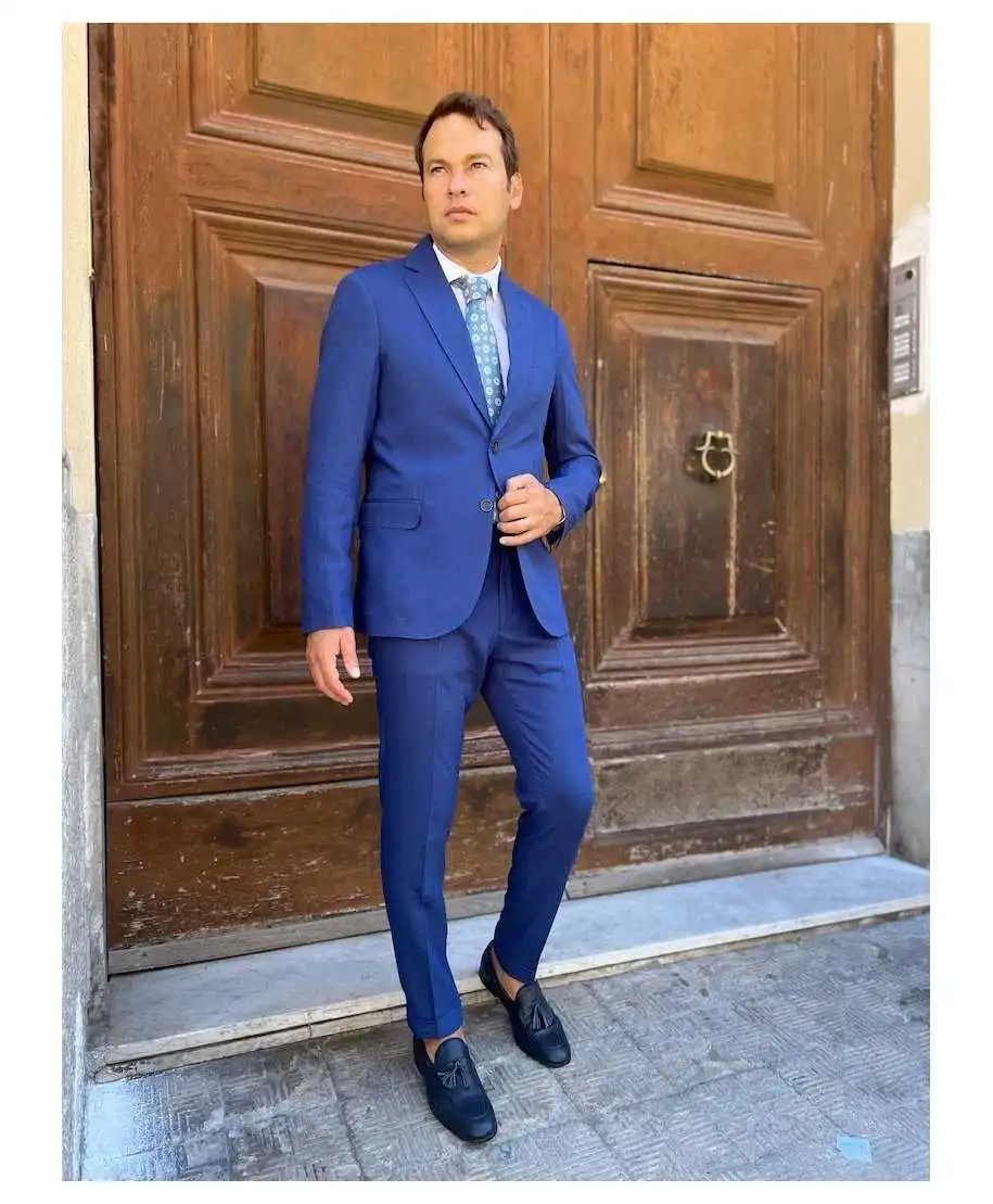 Abito blu cobalto, misto lino - Made in Italy - Abiti uomo estivi - Gogolfun.it