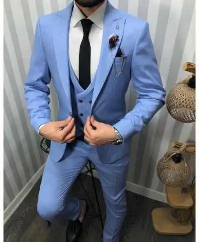 Abito uomo, azzurro - Con gilet doppiopetto