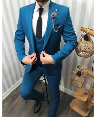 Abito uomo, petrolio - Con gilet doppiopetto