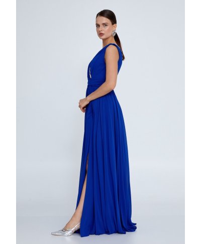 Abito da cerimonia donna blu, con spacco - Abiti lunghi eleganti - Cerimonia online Gogolfun.it