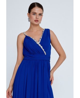 Abito da cerimonia donna blu, con spacco - Abiti lunghi eleganti - Cerimonia online Gogolfun.it