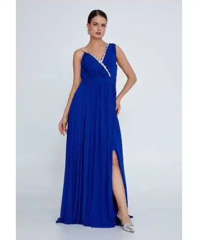Abito da cerimonia donna blu, con spacco - Abiti lunghi eleganti - Cerimonia online Gogolfun.it