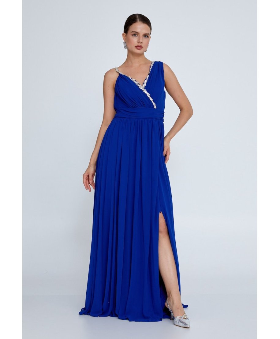 Abito da cerimonia donna blu, con spacco - Abiti lunghi eleganti - Cerimonia online Gogolfun.it