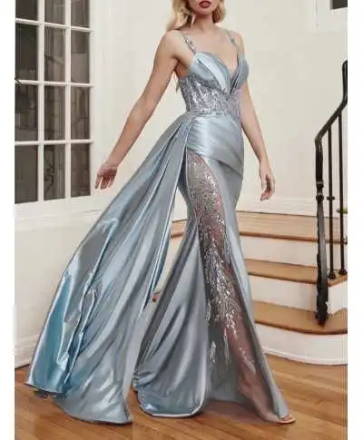 Vestito da cerimonia a sirena - Azzurro polvere - Abiti da cerimonia donna - Diciottesimo compleanno - Gogolfun.it