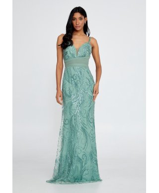 Vestito lungo elegante verde tiffany -  A sirena