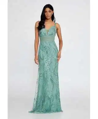 Vestito lungo elegante verde tiffany - A sirena