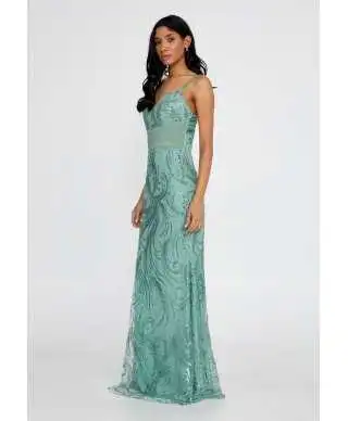 Vestito lungo elegante verde tiffany - A sirena