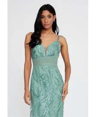 Vestito lungo elegante verde tiffany - A sirena