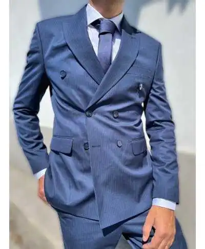 Doppiopetto uomo, blu gessato - Vestibilità slim