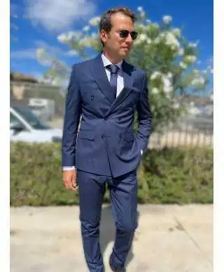 Doppiopetto uomo, blu gessato - Vestibilità slim