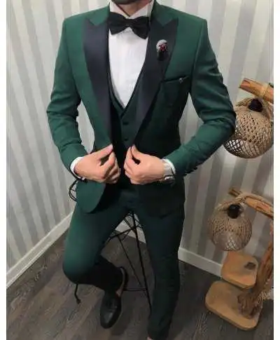 Smoking uomo con gilet - Verde bottiglia - Monopetto, modello Stoccolma