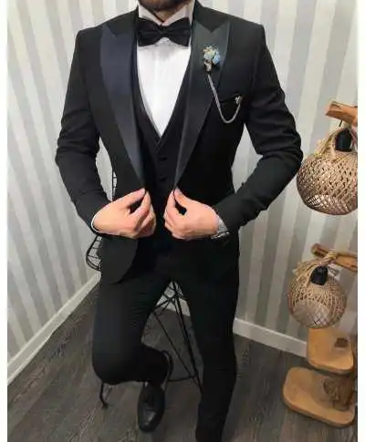 Smoking uomo con gilet - Nero - Monopetto, modello Stoccolma