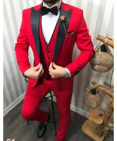 Smoking uomo con gilet - Rosso - Monopetto