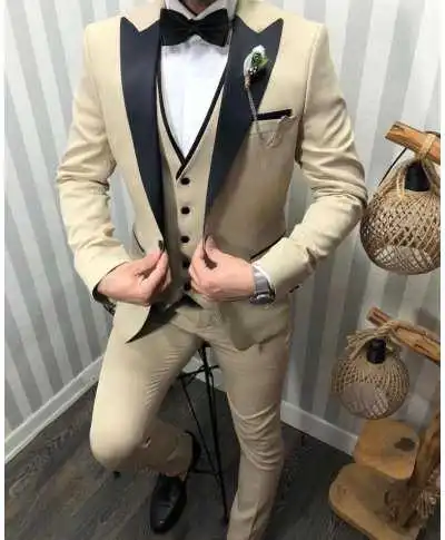 Smoking uomo con gilet - Color crema - Monopetto