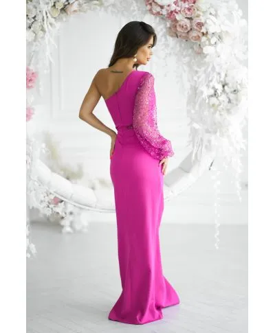 Vestito lungo elegante monospalla, fuxia - Mimi - Vestiti per lauree, battesimi, comunioni - Gogolfun.it