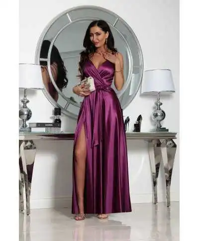 Vestito lungo elegante con spacco - Azzurro - Marina - Abiti da cerimonia semplici - Gogolfun.it