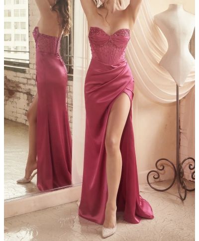 Vestito a sirena con corpetto decorato, fuxia - Lia