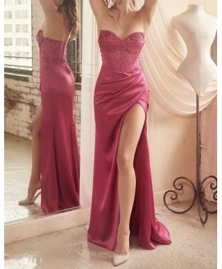 Vestito a sirena con corpetto decorato, fuxia - Lia