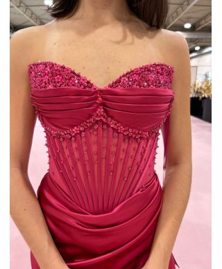 Vestito a sirena con corpetto decorato, fuxia - Lia