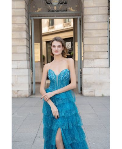 Abito elegante con corpetto decorato, turchese - Abiti da diciottesimo compleanno - Gogolfun.it