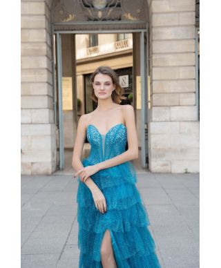 Abito elegante con corpetto decorato, turchese - Abiti da diciottesimo compleanno - Gogolfun.it