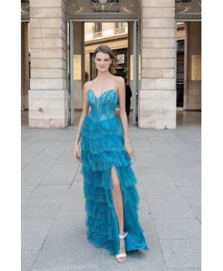 Abito elegante con corpetto decorato, turchese - Abiti da diciottesimo compleanno - Gogolfun.it