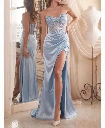 Vestito elegante a sirena, azzurro - Lia - Abiti da cerimonia donna - Gogolfun.it