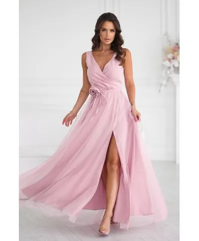 DŁUGA SUKIENKA Z PASKIEM Z RÓŻYCZKĄ