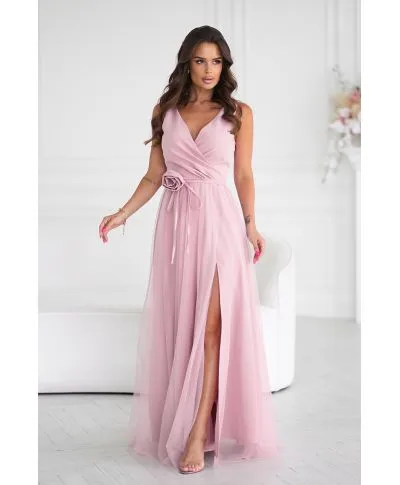 DŁUGA SUKIENKA Z PASKIEM Z RÓŻYCZKĄ