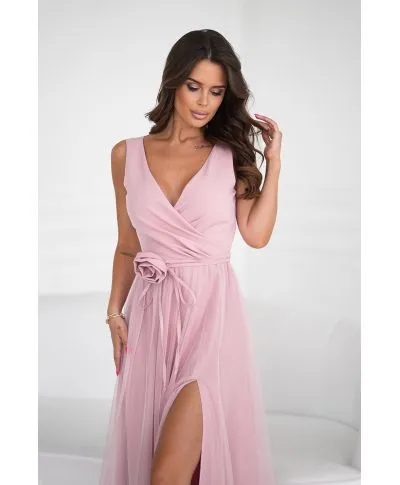 DŁUGA SUKIENKA Z PASKIEM Z RÓŻYCZKĄ