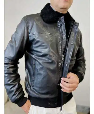 Giubbotto bomber modello Aviatore in Pelle Nero - Tim - Giubbotti in pelle - Gogolfun.it