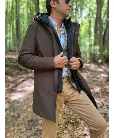 Parka uomo marrone con pettorina staccabile - Giubbotti invernali, tecnici, sportivi - Gogolfun.it