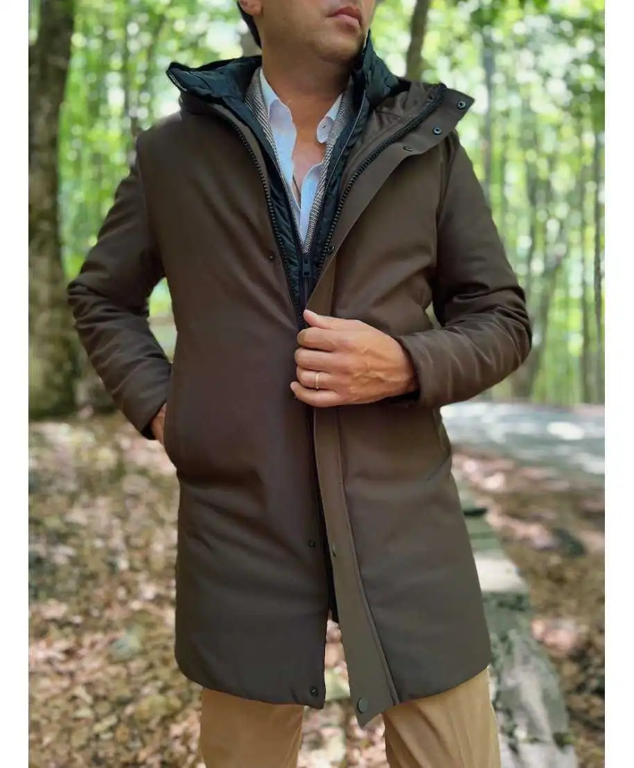 Parka uomo marrone con pettorina staccabile - Giubbotti invernali, tecnici, sportivi - Gogolfun.it