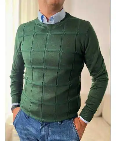 Maglione girocollo verde, lavorato - Maglioni uomo, cardigan, dolcevita, invernali - Gogolfun.it