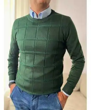 Maglione girocollo verde, lavorato - Maglioni uomo, cardigan, dolcevita, invernali - Gogolfun.it