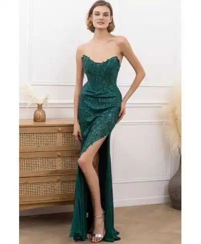 Abito a sirena in paillettes, verde - Persia - Abiti da cerimonia, diciottesimo, matrimoni - Gogolfun.it