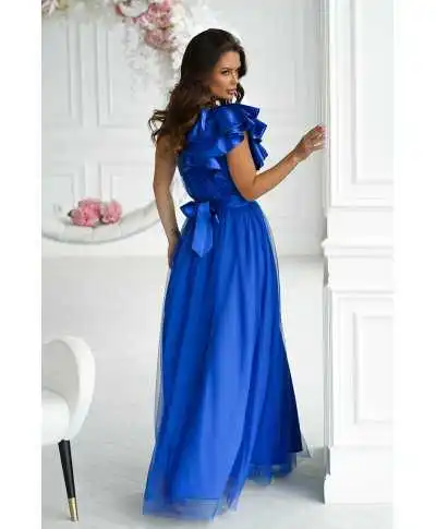 Abito da cerimonia monospalla blu - In tulle - Vivi - Abiti lunghi eleganti - Gogolfun.it