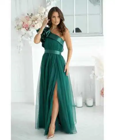 Abito da cerimonia verde mono spalla - Vivi - Abiti da cerimonia donna - Gogolfun.it