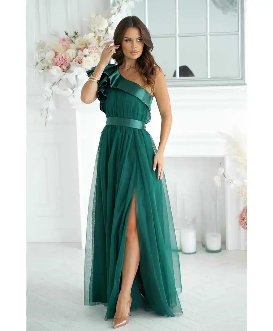 Abito da cerimonia verde mono spalla - Vivi - Abiti da cerimonia donna - Gogolfun.it