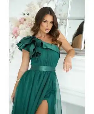 Abito da cerimonia verde mono spalla - Vivi - Abiti da cerimonia donna - Gogolfun.it