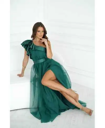 Abito da cerimonia verde mono spalla - Vivi - Abiti da cerimonia donna - Gogolfun.it